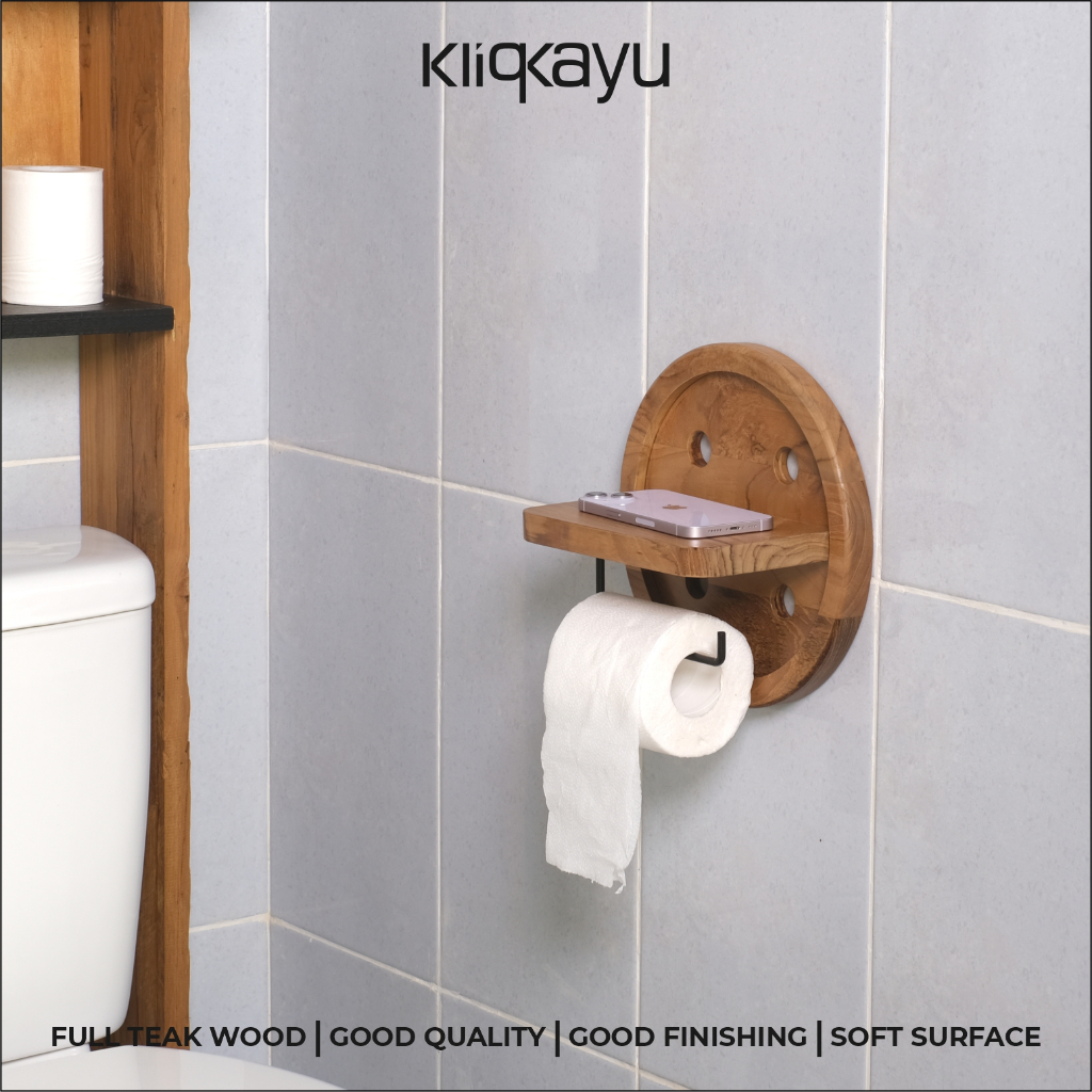 KLIQKAYU Wooden Toilet Paper Holder I Tempat Tisu Toilet I Material Kayu Jati Premium