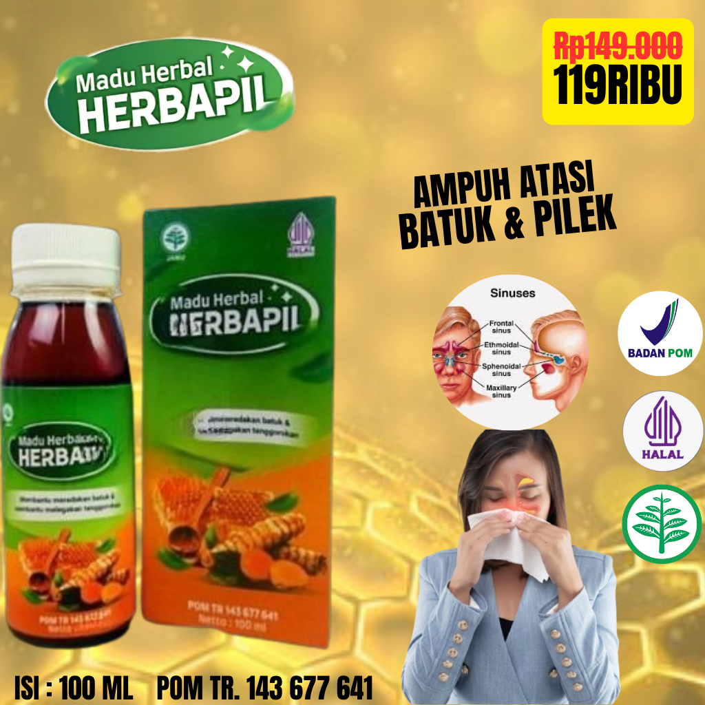 

Herbapil Madu Herbal Membantu Mengatasi Radang Paru|Meringankan Pilek, Flu, Meriang, Sakit Kepala, Mata Berair