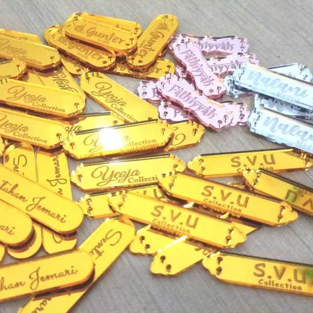 

Label Akrilik / isi per 10 pcs / Label Hijab Branding dll / Custom Cutting Label