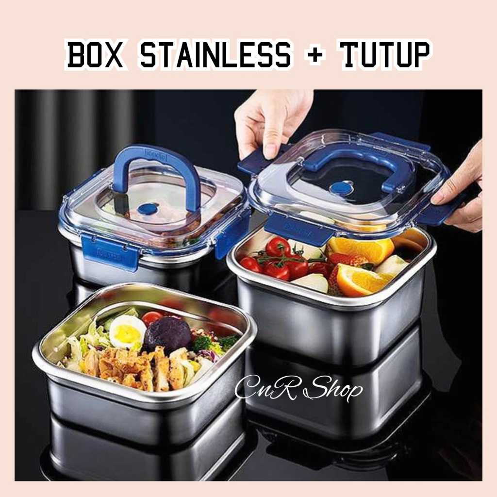 Tempat Makan lunch Box Stainless + Tutup / rantang makanan / kotak makan lunch box custom nama / ham