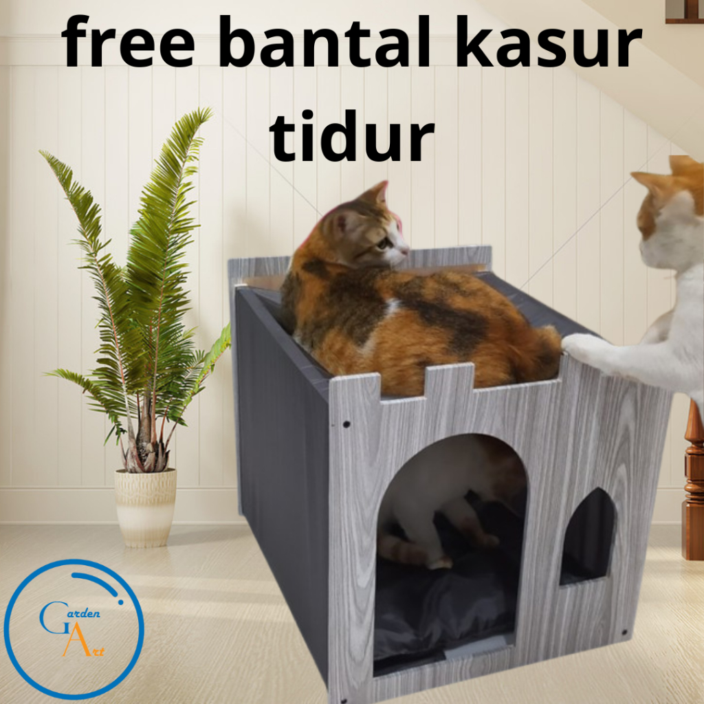 KANDANG KUCING LUCU MAHAR MURAH UKURAN CUKUP BESAR BAHAN KAYU MULTIFLEK BONUS BANTAL UKURAN XL JUMBO