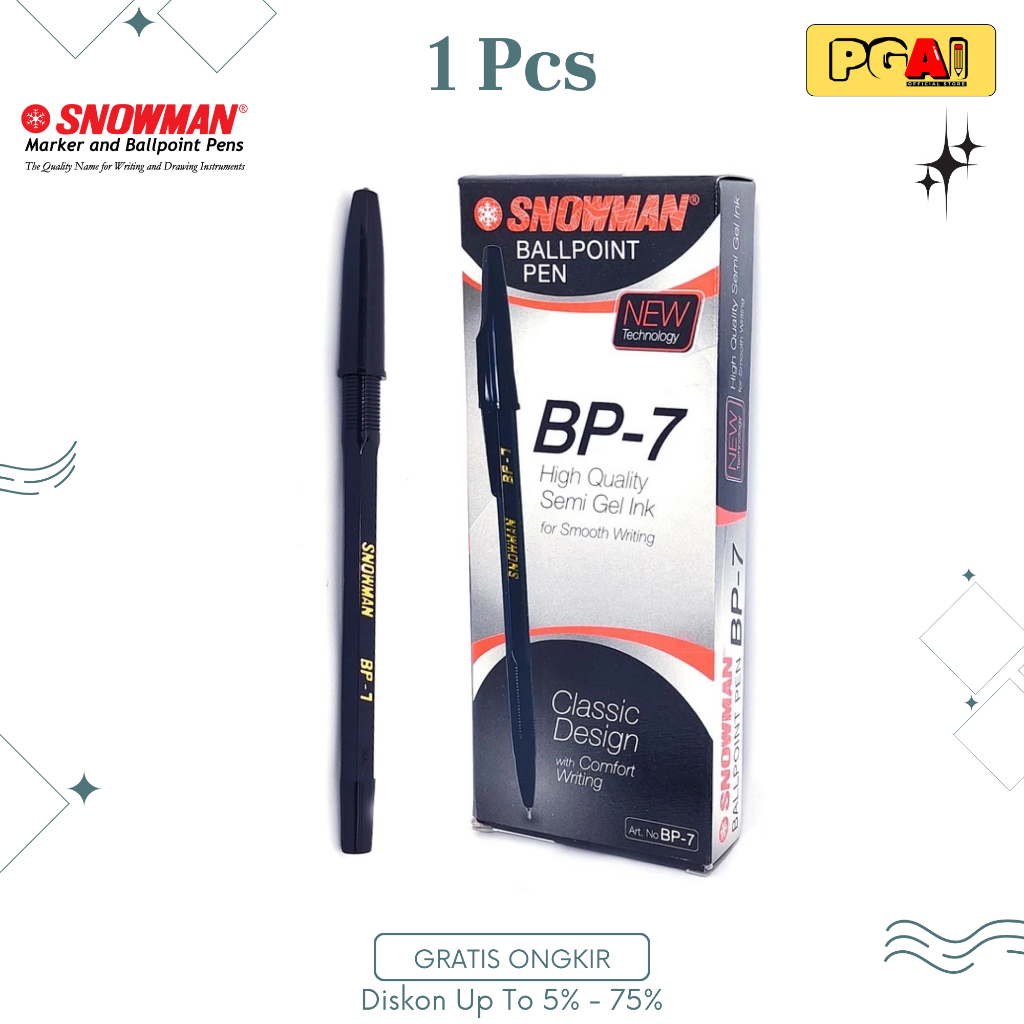 

(PGAI) PULPEN SNOWMAN BP-7 SEMI GEL INK 1 PCS ( ALAT TULIS / PEN / BALLPOINT / PENA )