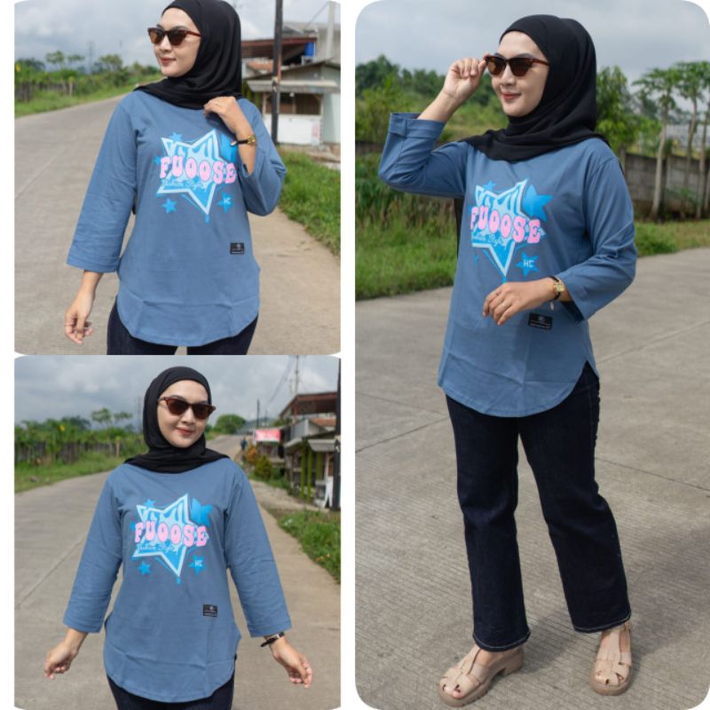 OVAL MOTIP ATASAN OVAL JUMBO Baju Kaos Wanita Lengan 7/8 DI STIK BALIK KAOS ATASAN WANITA MODEL OVAL