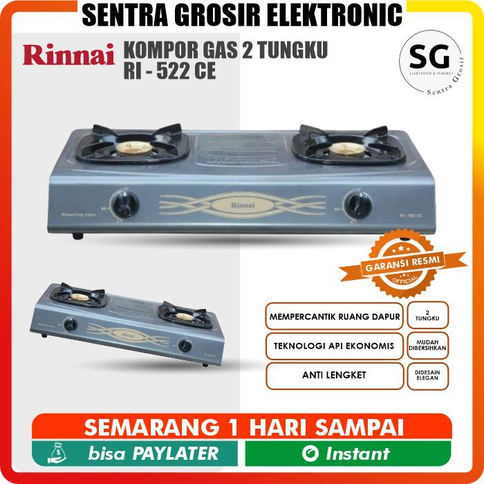 RINNAI Kompor Gas 2 Tungku RI - 522 CE / RI522CE / Kompor Gas 2 Tungku Rinnai