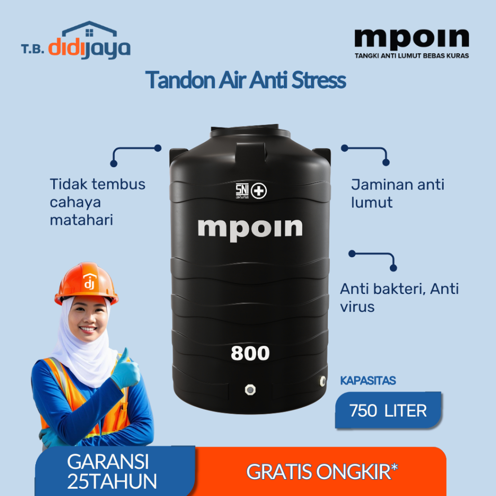Tandon Air MPOIN Wave 800 Toren Air Tangki Air Standar 750 Liter