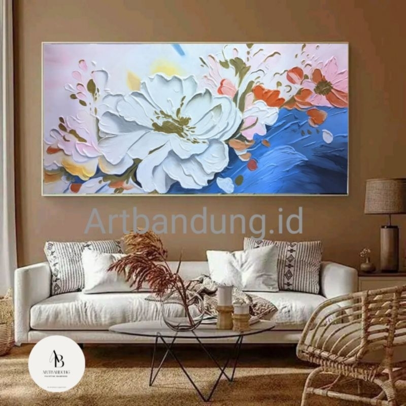 lukisan kanvas bunga textur cat timbul/lukisan dinding