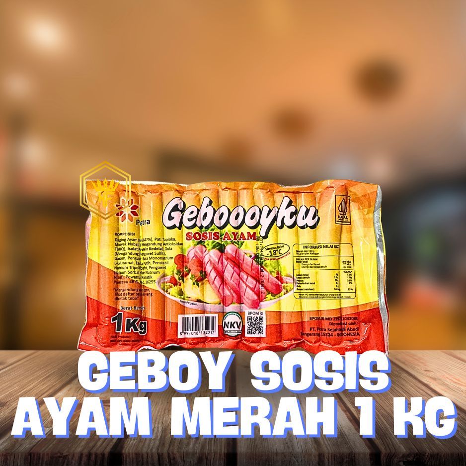 

GEBOY SOSIS AYAM MERAH 1KG, AYAM PUTIH 1KG