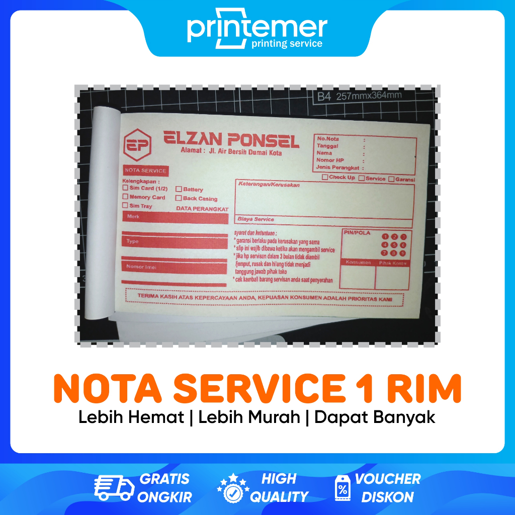 

CETAK 1 RIM NOTA SERVICE HP / KOMPUTER CUSTOM 2 LAYER