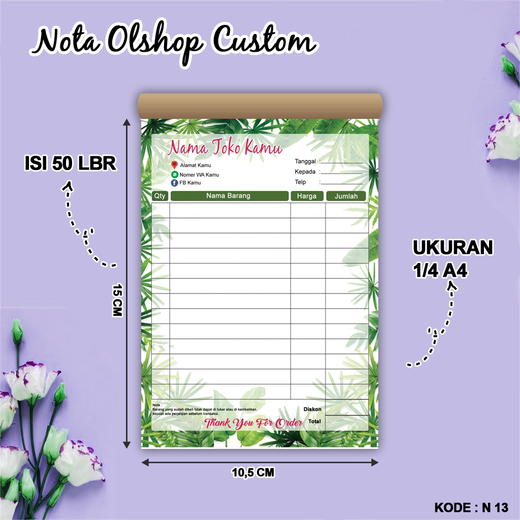 

NOTA CUSTOM 10X15 CM [PROMO] Free Desain Nota Custom 1/4 Folio isi 50 lembar
