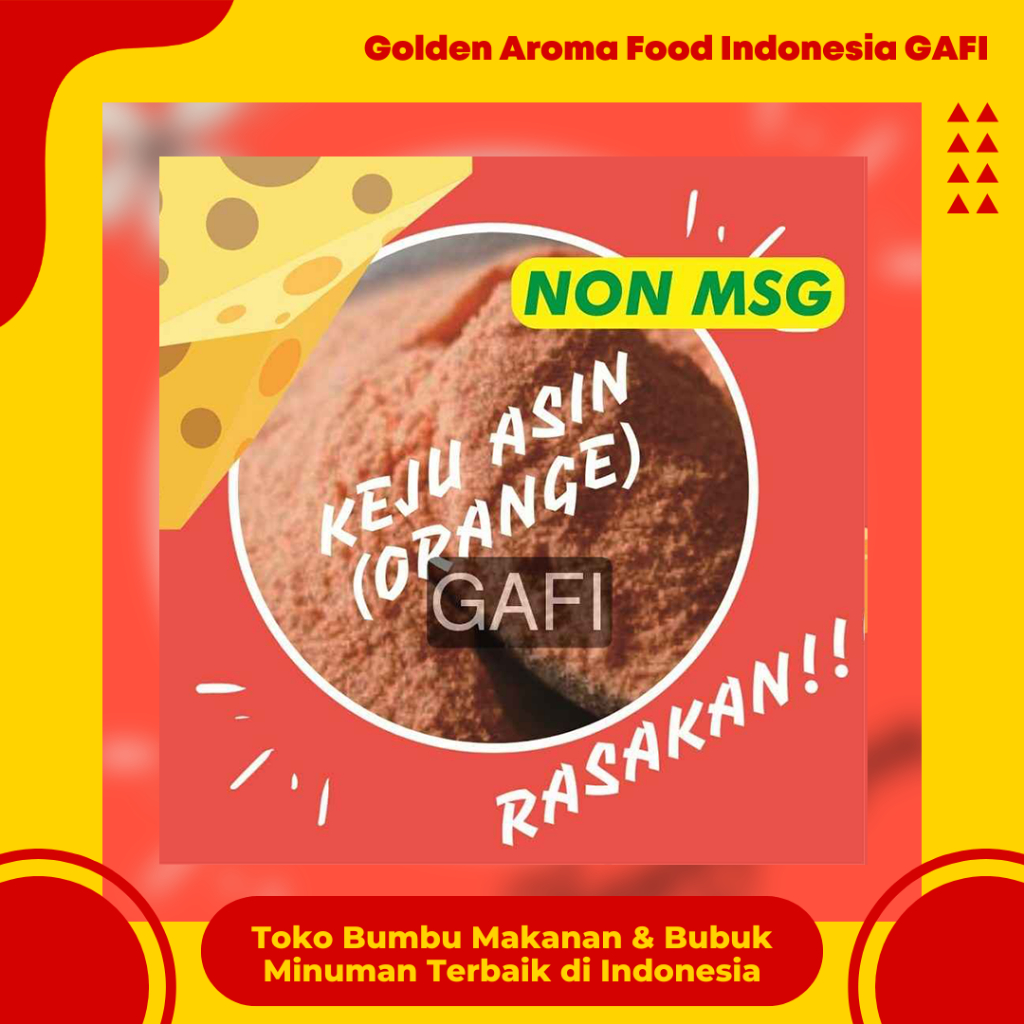 

GAFI Food Bumbu Tabur Rasa Keju Asin Orange NON MSG 1 Kg Lezat Halal, Orange Salted Cheese Flavor NON MSG Seasoning Powder 1 Kg
