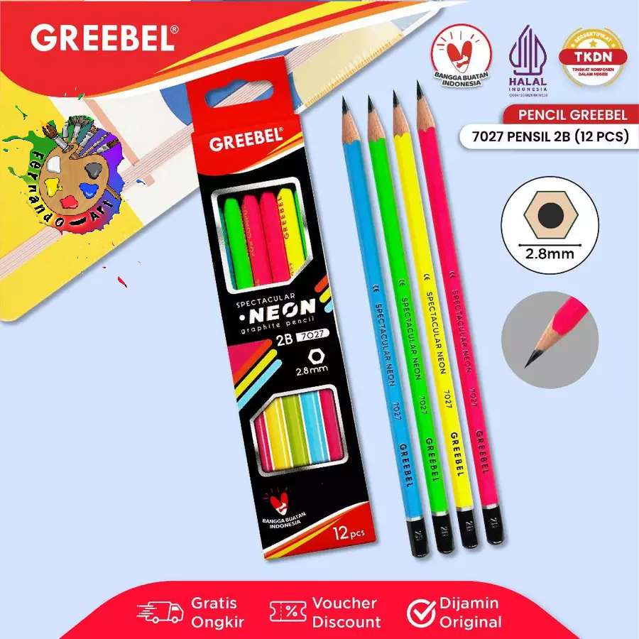 

GREEBEL Pensil Kayu 2B 7027 Neon (12Pcs) Pensil Kayu Ujian / Pensil Gambar