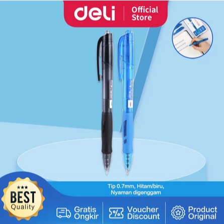 

Deli Ballpoint Pen / Bolpoin Pulpen 0.7mm Tinta Hitam & Biru Isi 12 pcs Penulisan Halus Pegangan Nyaman EQ17