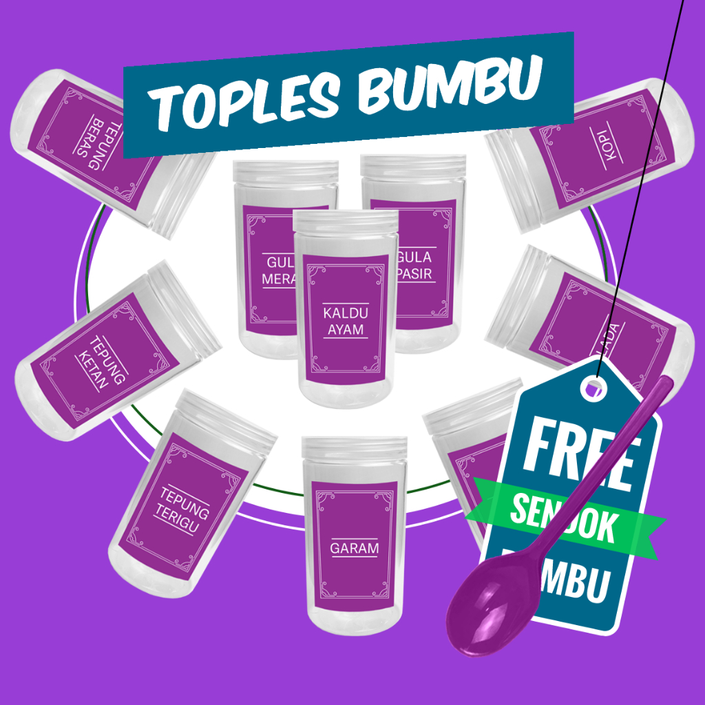 Toples Plastik Bumbu Dapur 1000ml / Toples Bumbu / Toples Dapur / Wadah bumbu Free Sendok