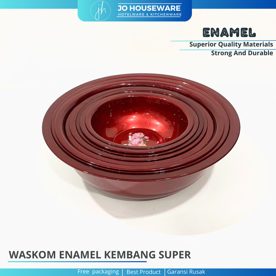Waskom enamel super maroon motif kembang waskom seng serbaguna