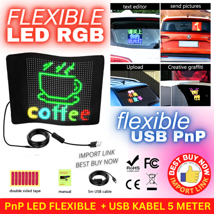 NEW PORODUK SCREEN DISPLAY FLEXIBLE LAMPU RUNNING LED STRIP MOBIL MOVING MINI SIGNBOARD RGB LIGHT