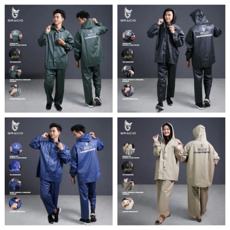 Jas Hujan Gracio Setelan Baju Dan Celana / Jas Hujan Tebal / Jas Hujan Jumbo / Jas Hujan Motor