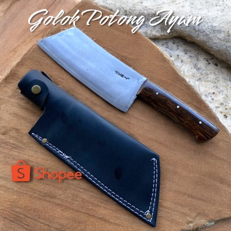 Pisau Potong Daging Ayam Baja Sarung Kulit