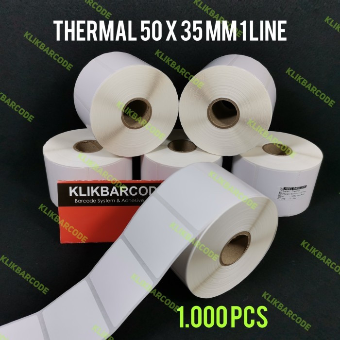 

50 X 35 THERMAL TOP COAT - 1 LINE - FACE OUT - ISI 1.000 PCS || CORE 1" || LABEL BARCODE DIRECT THERMAL TANPA RIBBON || 50X35 50x35 MM