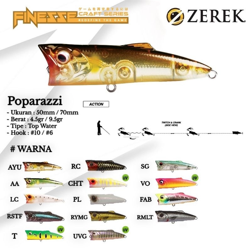 Lure Popper Zerek Poparazzi 70mm 9,5 gram Top Water