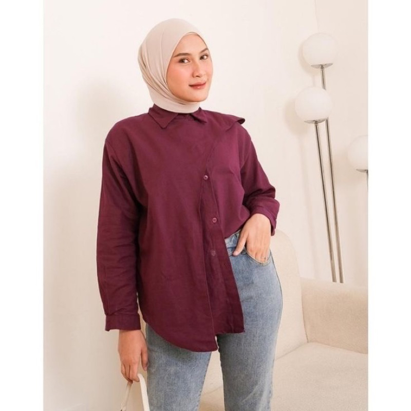 Kemeja Wanita Hawa Shirt Linen Oversize Atasan Wanita Hijab