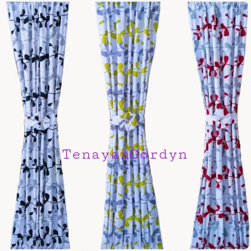 gorden jendela minimalis motif bunga bahan kain katun
