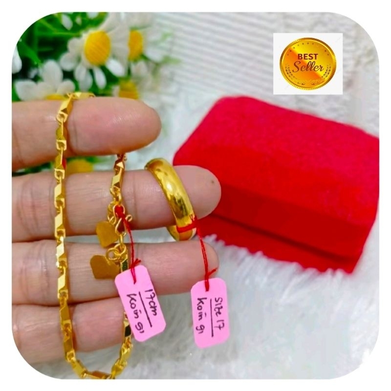 Gelang Dan Cincin 1 Set Terbuat Dari Koin 91 Ori Tidak Luntur Tahan Karat Berlapis Emas 24k