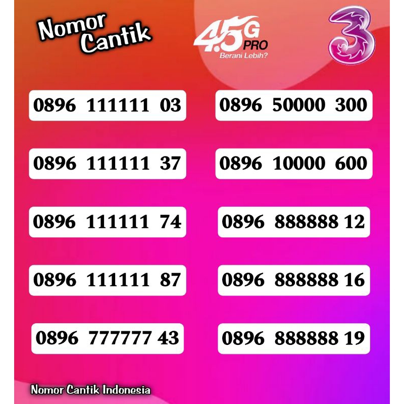 NOMOR CANTIK TRI 11 DIGIT HOKI 89 - PERDANA CANTIK TRI - NOMOR CANTIK