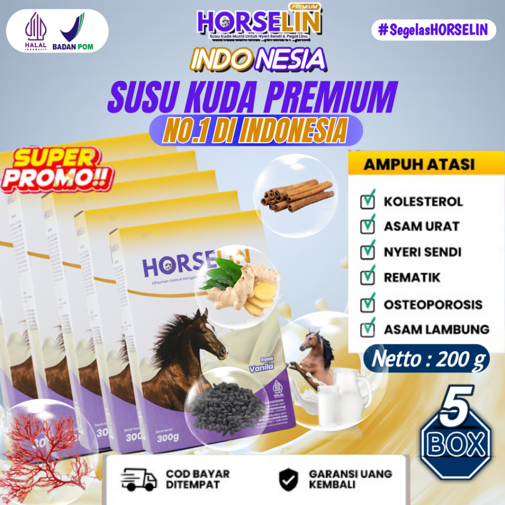 

Horselin Susu Kuda Premium 200gr Original Asli Sumbawa Atasi Nyeri Sendi Pegal Linu Asam Urat 5 BOX