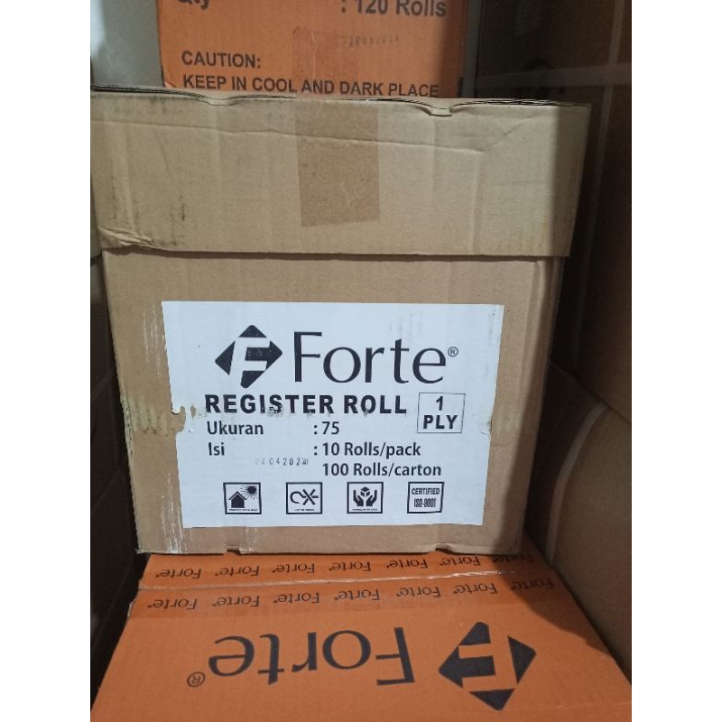 

Kertas Struk Registrasi Roll / Paper Roll Forte 75×65mm 1 ply (10roll)