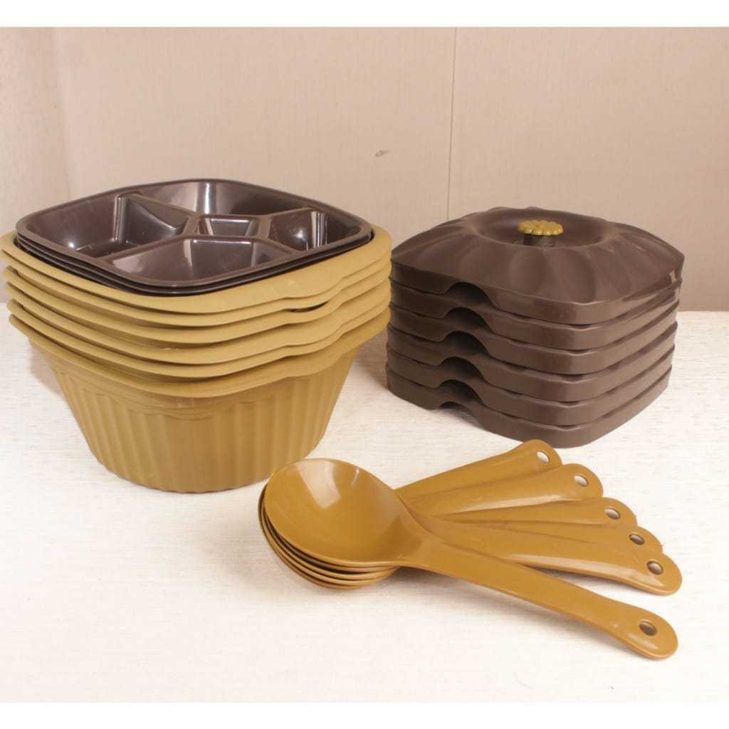 Basi Segi Zamrud Gold / Wadah Prasmanan Sayur Lauk + Sendok / Nampan Tempat Makanan Nasi Uduk