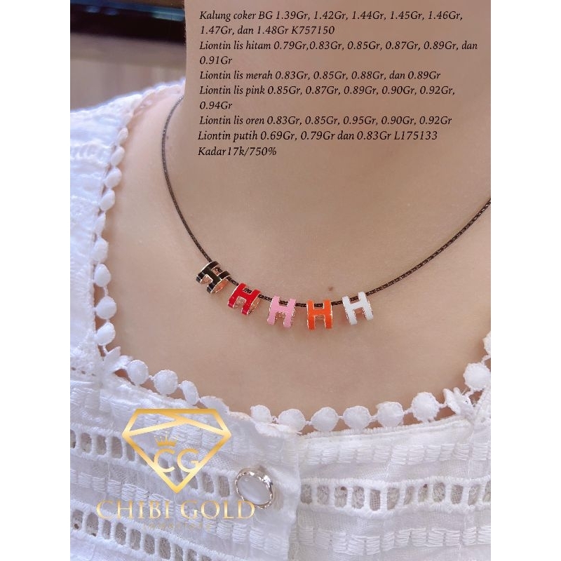 CHIBIGOLD - kalung Choker black gold Rose gold  & Liontin vancleef emas 750 kadar 17k kalung Coker  
