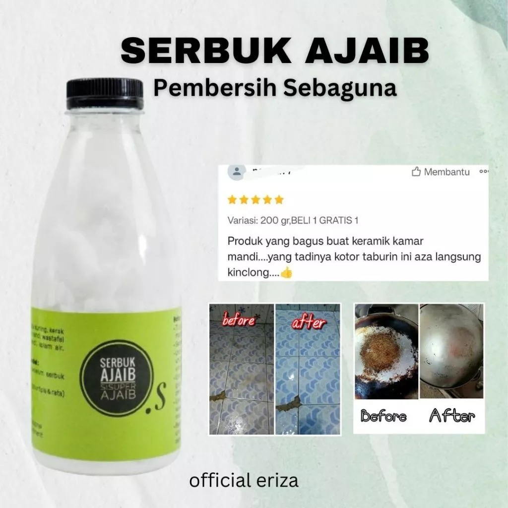 SERBUK AJAIB PEMBERSIH SERBAGUNA 200 gr / Serbuk Pembersih Toilet/ Siserbuk Ajaib Pembersih Panci / 