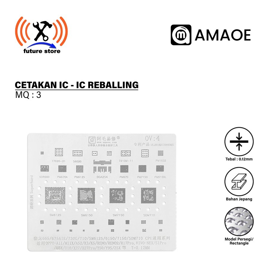 Amaoe OV4 Cetakan IC BGA Reballing Stensil untuk OPPO K5/RENO2/R17Pro/VIVO/NEX/U10/X27Pro Snapdragon