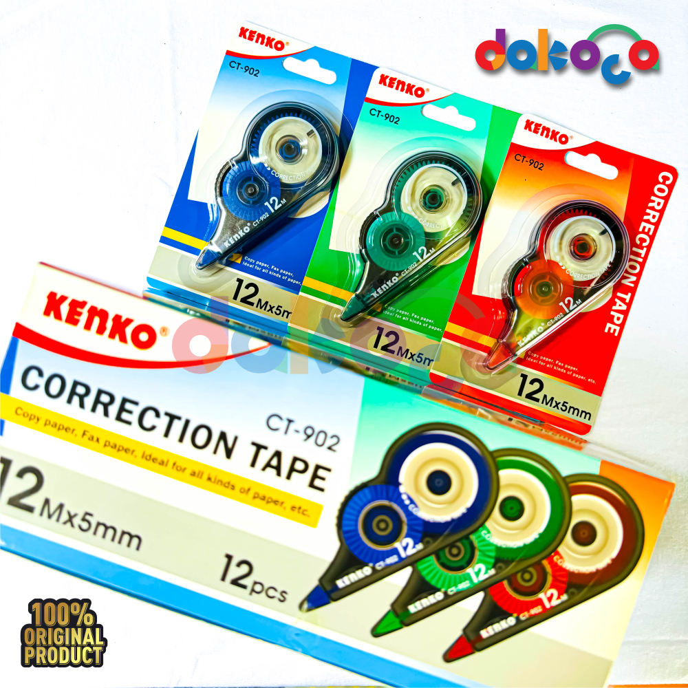 

Tipex Kertas Correction Tape KENKO CT-902 Pita Koreksi Kenko CT 902 / (1Pack isi 12Pcs ) Original