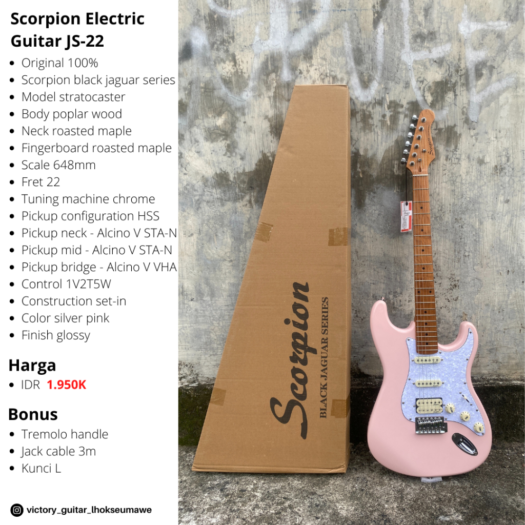 Gitar Elektrik Original Scorpion JS22 Silver Pink