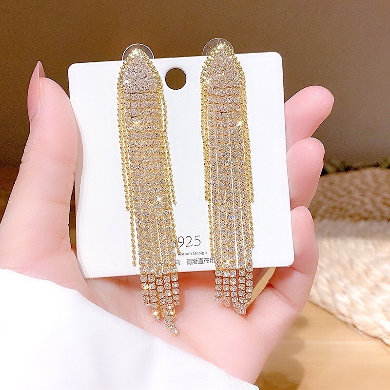 Anting Juntai Panjang Anting Panjang Wanita Anting Berlian Panjang Korean Look Simple Elegan -