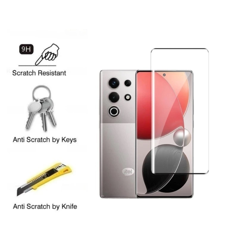 Anti Gores Hp Itel S25 Ultra Tempered Glass Melengkung Full Cover Uv Cair Pelindung Layar Handphone