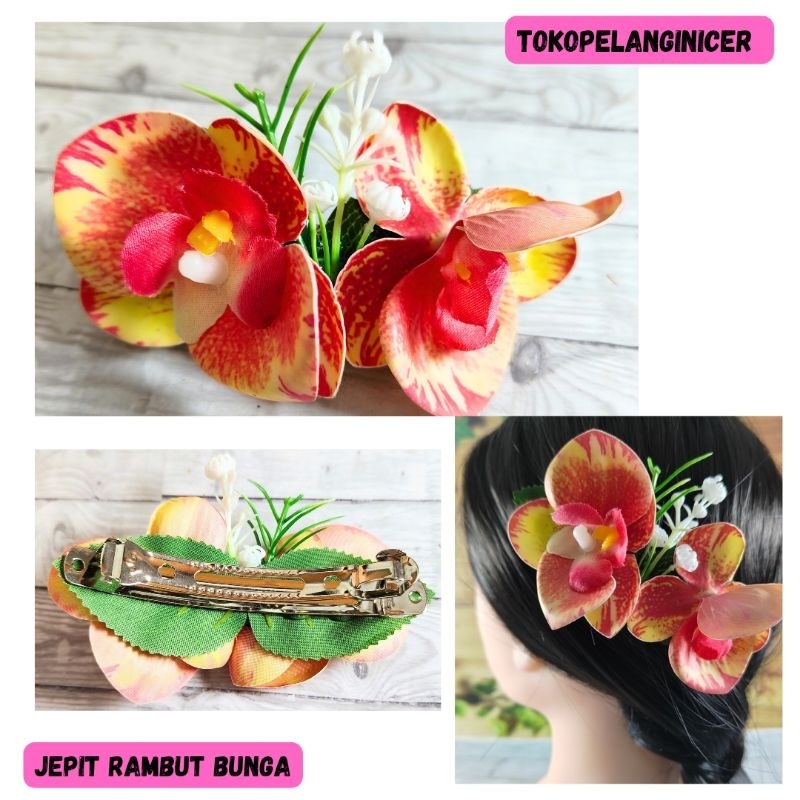 Jepit Rambut Korea Bunga Anggrek Orange- Kep Rambut Jepit bunga anggrek-Kep Hiasan Jepit Rambut Kore