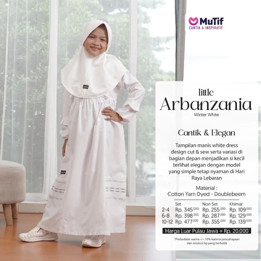 GAMIS MUTIF ANAK/GAMIS ARBANZANIA/GAMIS KEKINIAN/GAMIS MUTIF/GAMIS ANAK PUTIH
