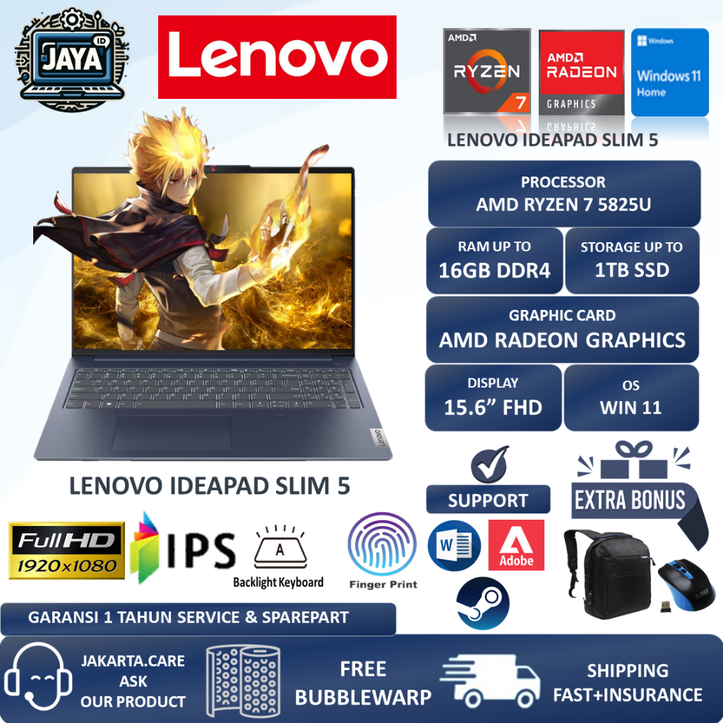 Laptop Gaming Lenovo Ideapad Slim 5 Ryzen 7 5825U Ram 16GB 1TB SSD Full HD IPS Backlit windows11