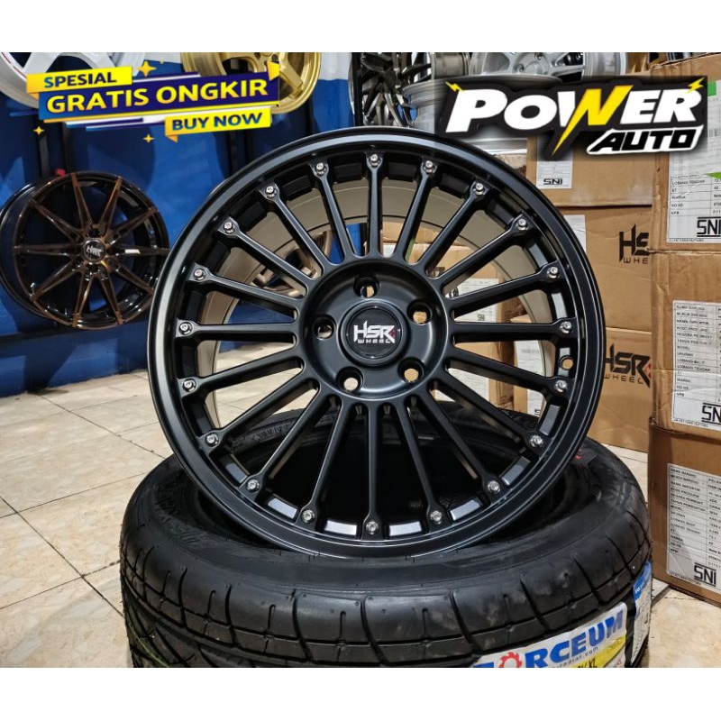 Velg racing Mobil Hrv Brv Rush ring 17 HSR tipe JJC Baut 5 Hitam dop