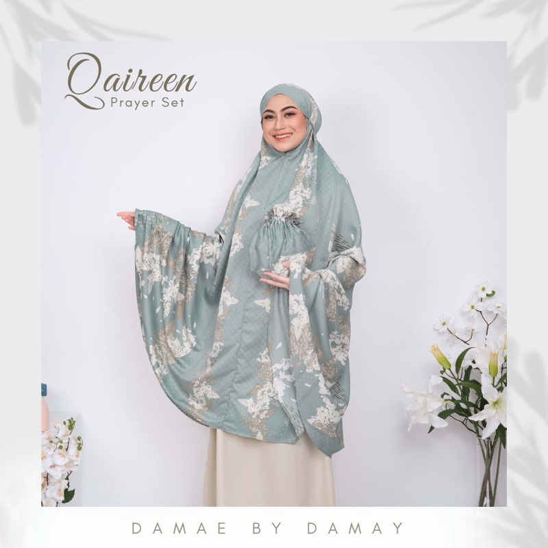 qaireen prayerset 2 in 1/mukena 2 in 1 bahan silk motif/prayerset/mukena lebaran/mukena hari raya/te