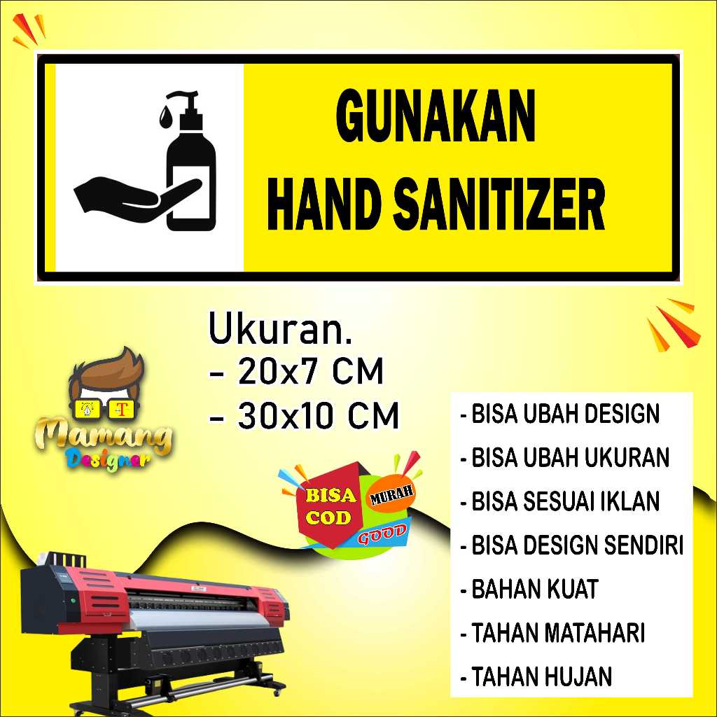 

Sticker Tempelan Tulisan Gunakan Hand Sanitizer Bahan Glosy Kuning