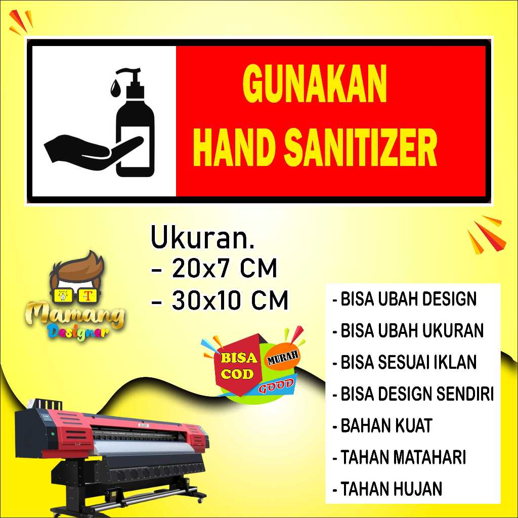 

Sticker Tempelan Tulisan Gunakan Hand Sanitizer Bahan Cerah Merah