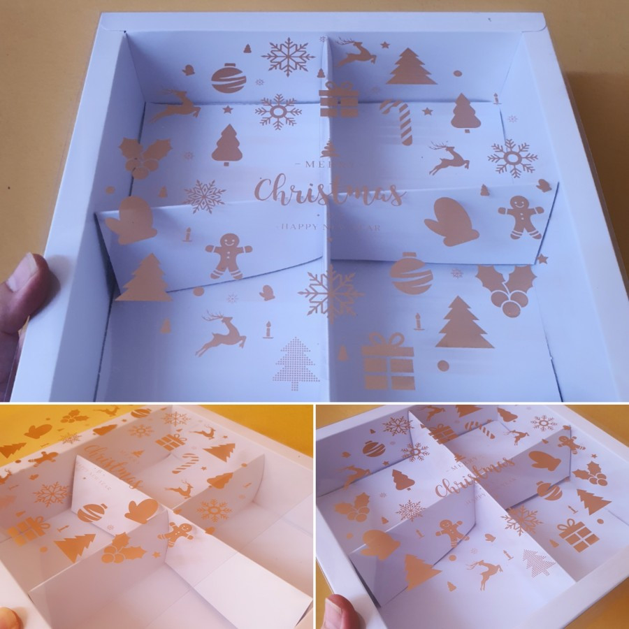 

Dus 5 Pcs Mika Packaging Brownies Hampers Putih Polos Sekat 4 Christmas Ukuran 22 x 22 x 6cm