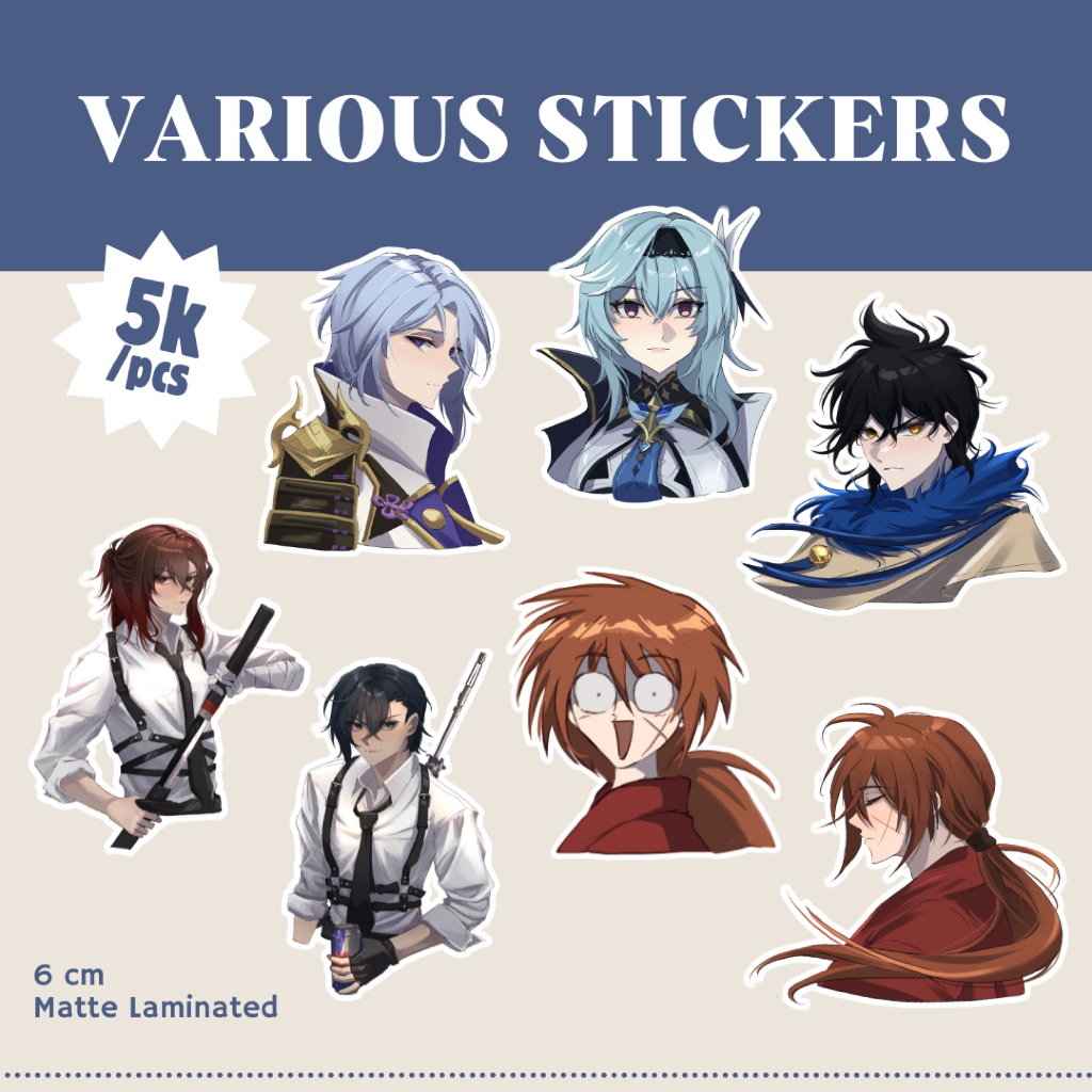 Sticker Various Characters // Kamisato Ayato Eula Rurouni Kenshin Yuno Original Character OC