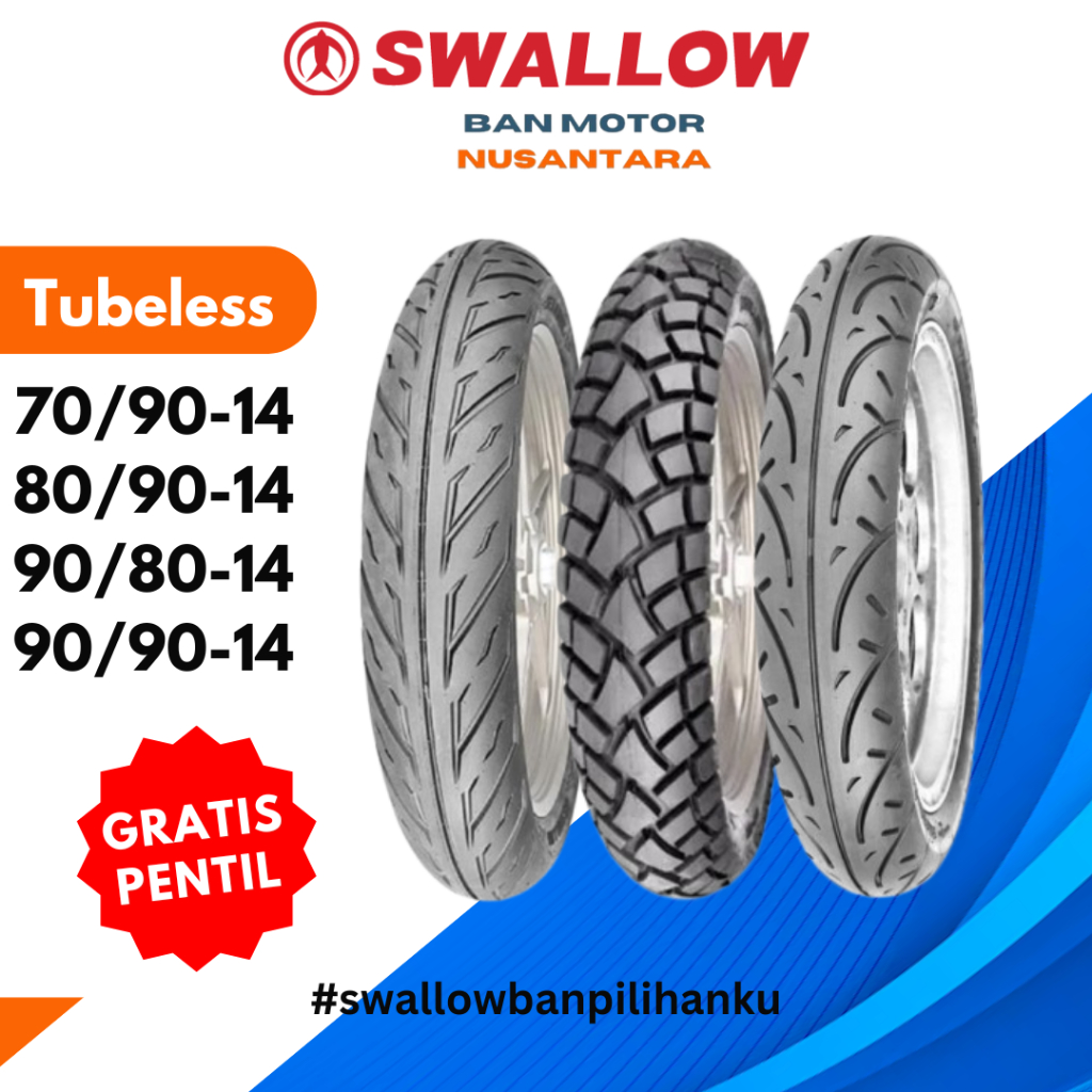 Ban motor matic ring 14 tubeless swallow ring 14 70 80 90 luar tubles depan belakang beat mio vario