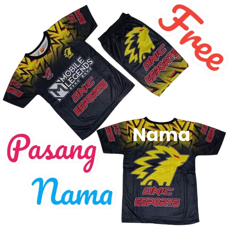 setelan baju gaming, Esports Kaos Motor Mobile Legends bisa custom nama anak