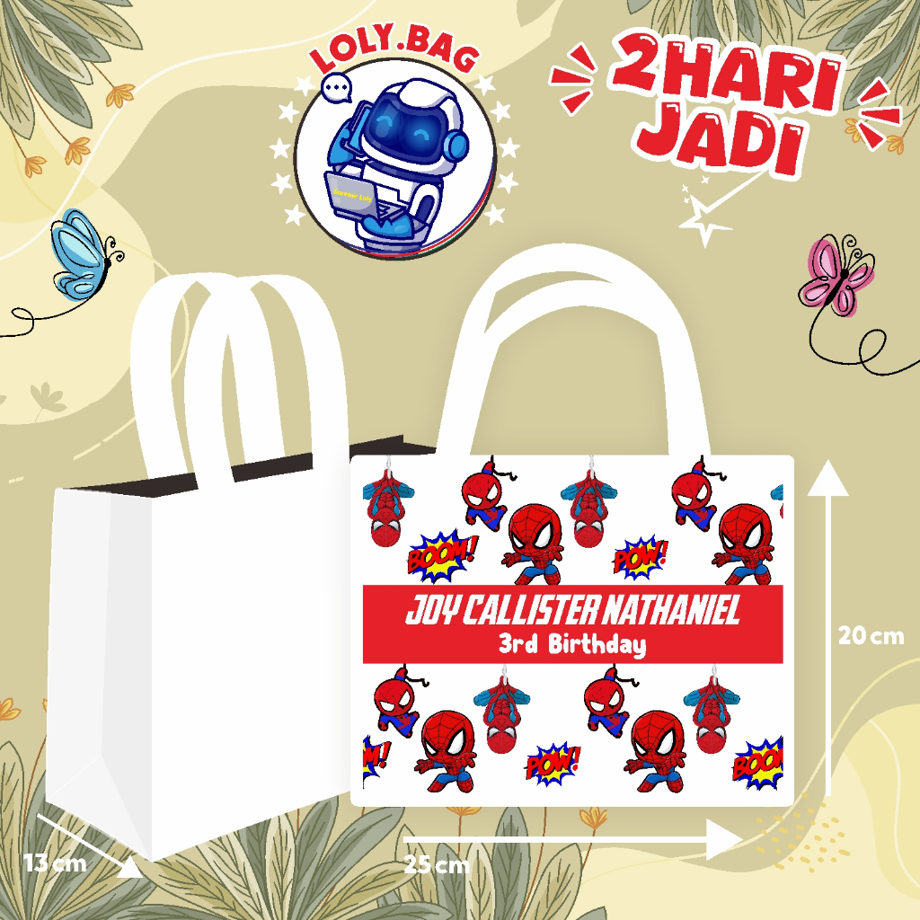 

Tas Ultah / Tas Ulang Tahun Murah/Goodie bag murah/souvenir ultah/Tas tema Spiderman