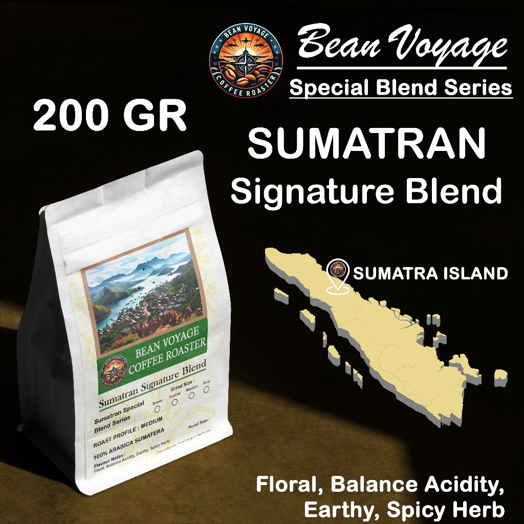 

Kopi Arabika Bean Voyage Sumatera Signature Special Blend Series Bubuk Biji Roasted Coffee 200gr